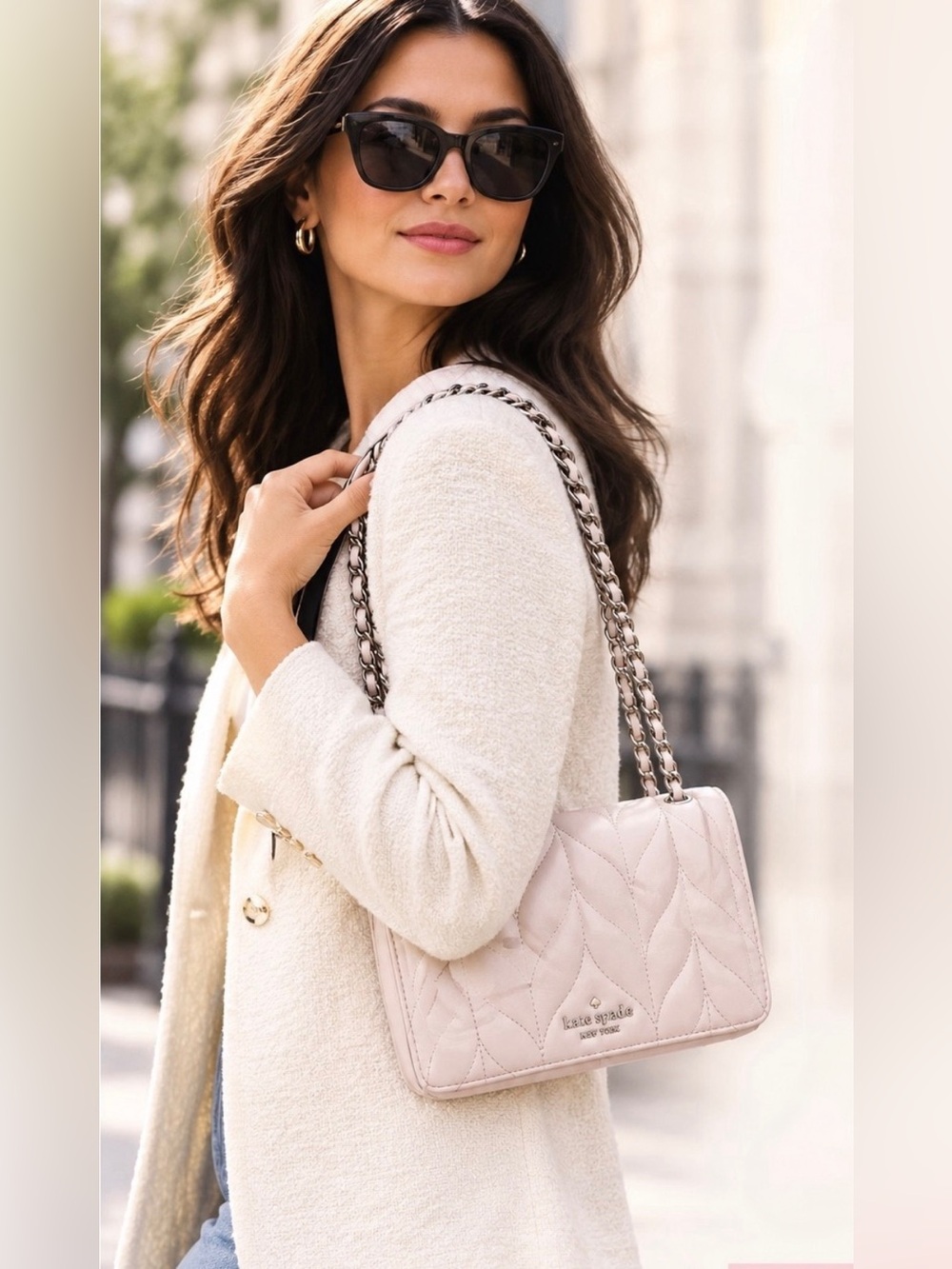 kate spade Quilted Leather Crossbody Bag Light Taupe Pink